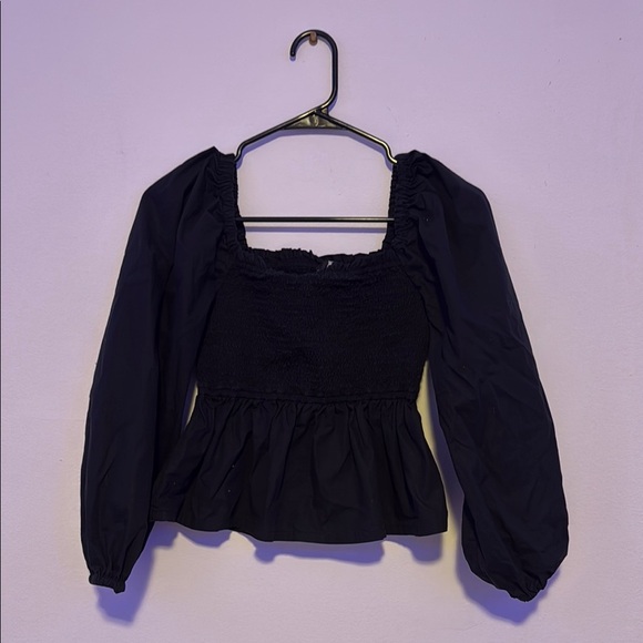 J crew puffy sleeve smoked peplum top - Picture 1 of 4